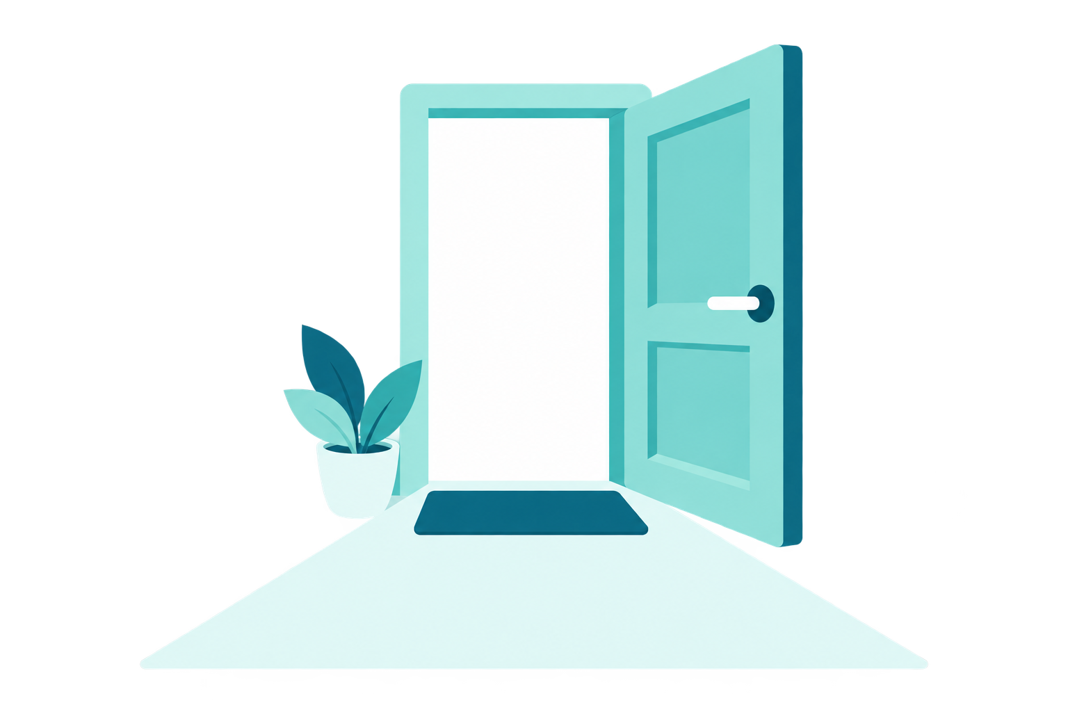 An open turquoise door welcoming you into the ICONS community